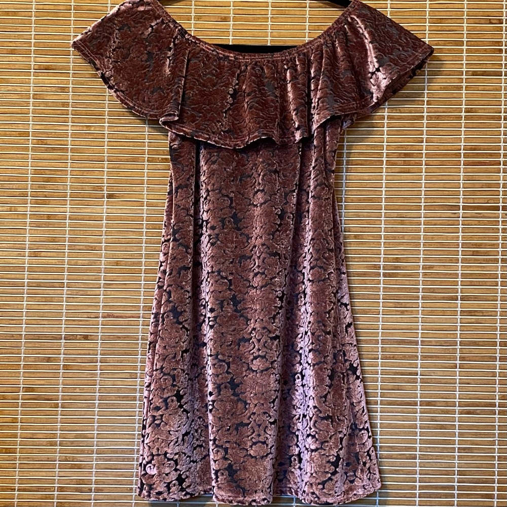 Off-Shoulder Mauve Pink & Black Velvet Dress